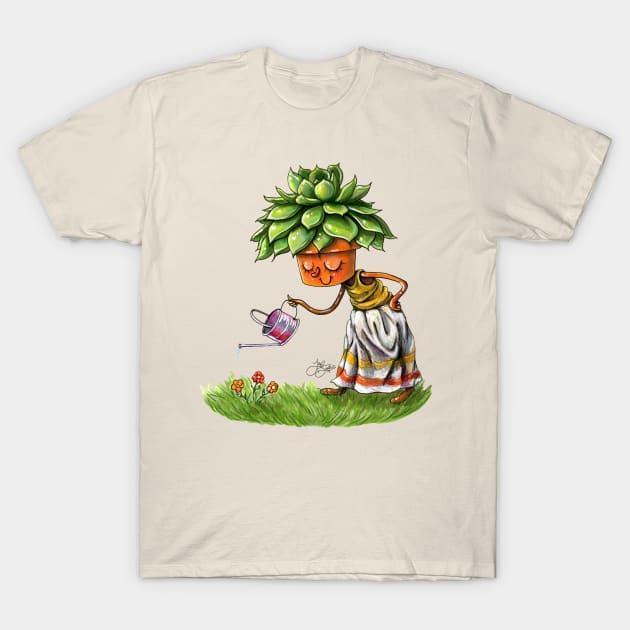 Succulent Pot Head T-Shirt by JaxDavArts